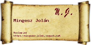 Mingesz Jolán névjegykártya